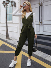 Load image into Gallery viewer, Tie Waist Surplice Neck Overall Jumpsuit
