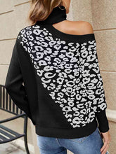Load image into Gallery viewer, Leopard Turtleneck Cold Shoulder Long Sleeve Sweater