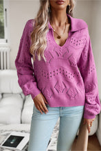 Load image into Gallery viewer, Openwork Long Sleeve Notched Neck Sweater