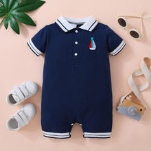 Load image into Gallery viewer, Embroidered Collared Neck Short Sleeve Romper