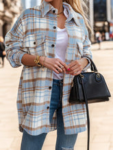 Load image into Gallery viewer, Pocketed Plaid Button Up Dropped Shoulder Shacket