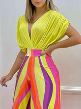 Load image into Gallery viewer, Printed Surplice Top and Wide Leg Pants Set