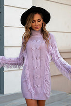 Load image into Gallery viewer, Turtleneck Fringe Detail Sweater Dress