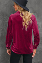 Load image into Gallery viewer, Button Up Collared Neck Long Sleeve Velvet Shirt