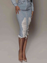 Load image into Gallery viewer, Distressed Slit Denim Skirt
