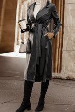 Load image into Gallery viewer, Lapel Collar Tie Waist Long Sleeve Trench Coat