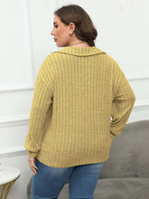 Load image into Gallery viewer, Plus Size Ribbed Collared Neck Long Sleeve Blouse