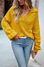 Load image into Gallery viewer, Openwork Long Sleeve Notched Neck Sweater