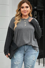 Load image into Gallery viewer, Plus Size Round Neck Long Sleeve Buttoned Blouse