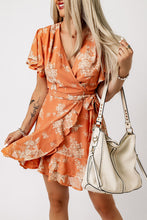 Load image into Gallery viewer, Floral Flutter Sleeve Tie Waist Ruffled Dress