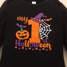 Load image into Gallery viewer, Baby MY FIRST HALLOWEEN Graphic Round Neck Bodysuit and Printed Long Pants Set