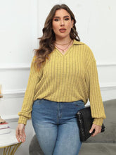 Load image into Gallery viewer, Plus Size Ribbed Collared Neck Long Sleeve Blouse