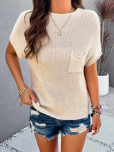 Load image into Gallery viewer, Round Neck Rib Trim Short Sleeve Knit Top