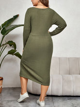 Load image into Gallery viewer, Plus Size Ribbed Round Neck Twisted Slit Midi Dress