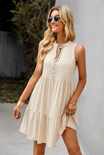 Load image into Gallery viewer, Tie Neck Tiered Dress with Decorative Buttons