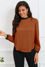 Load image into Gallery viewer, Round Neck Puff Sleeve Back Tie Blouse