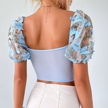 Load image into Gallery viewer, Embroidery Sweetheart Neck Short Sleeve Lace Trim Blouse