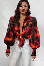 Load image into Gallery viewer, Flower Print Collared Neck Lantern Sleeve Shirt