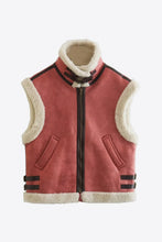 Load image into Gallery viewer, Collared Zip-Up Suede Sherpa Vest