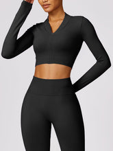 Load image into Gallery viewer, Zip Up Baseball Collar Outerwear and High Waist Pants Active Set