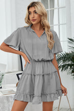 Load image into Gallery viewer, Tie Neck Frill Trim Short Sleeve Mini Dress