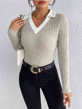 Load image into Gallery viewer, Ribbed Johnny Collar Long Sleeve Blouse