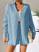 Load image into Gallery viewer, Textured Buttoned Shirt and Shorts Set