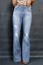 Load image into Gallery viewer, Distressed Raw Hem Flare Jeans