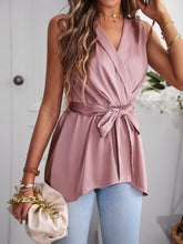 Load image into Gallery viewer, Tie Waist Surplice Neck Sleeveless Top