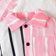 Load image into Gallery viewer, Striped Two-Tone Short Sleeve Tie Waist Romper