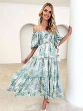 Load image into Gallery viewer, Printed Smocked Off-Shoulder Tiered Dress