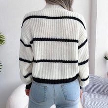 Load image into Gallery viewer, Striped Mock Neck Dropped Shoulder Sweater