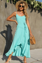 Load image into Gallery viewer, Decorative Button Spaghetti Strap Ruffle Hem Dress