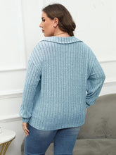 Load image into Gallery viewer, Plus Size Ribbed Collared Neck Long Sleeve Blouse