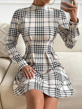 Load image into Gallery viewer, Houndstooth Mock Neck Cinched Mini Dress