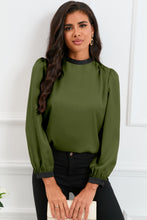 Load image into Gallery viewer, Round Neck Puff Sleeve Back Tie Blouse
