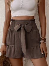 Load image into Gallery viewer, Tie Front Smocked Waist Shorts
