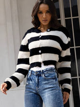 Load image into Gallery viewer, Striped Button Up Dropped Shoulder Cardigan