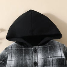 Load image into Gallery viewer, Kids Plaid Button Up Hooded Shacket and Pants Set