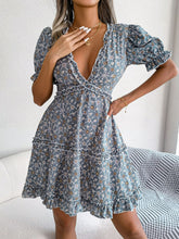 Load image into Gallery viewer, Floral Frill Trim Ruffle Hem Deep V Mini Dress