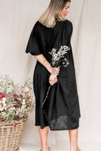 Load image into Gallery viewer, Tie Neck Lantern Sleeve Midi Dress