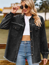 Load image into Gallery viewer, Button Up Collared Neck Raw Hem Denim Top