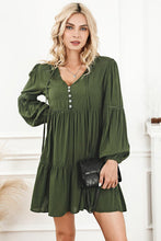 Load image into Gallery viewer, Tie Neck Long Sleeve Tiered Dress