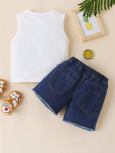Load image into Gallery viewer, Girls HELLO SUMMER Pineapple Graphic Tank and Raw Hem Denim Shorts Set