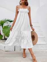 Load image into Gallery viewer, Tie-Shoulder Smocked Tiered Midi Dress