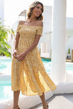 Load image into Gallery viewer, Floral Off-Shoulder Split Midi Dress