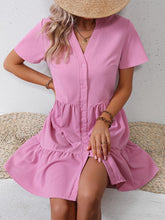 Load image into Gallery viewer, Short Sleeve Buttoned Tiered Dress