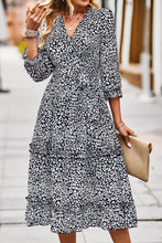 Load image into Gallery viewer, Leopard Surplice Tie Belt Slit Dress