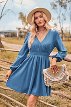 Load image into Gallery viewer, V-Neck Long Sleeve Smocked Waist Mini Dress