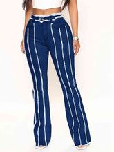 Load image into Gallery viewer, Striped Raw Hem Jeans